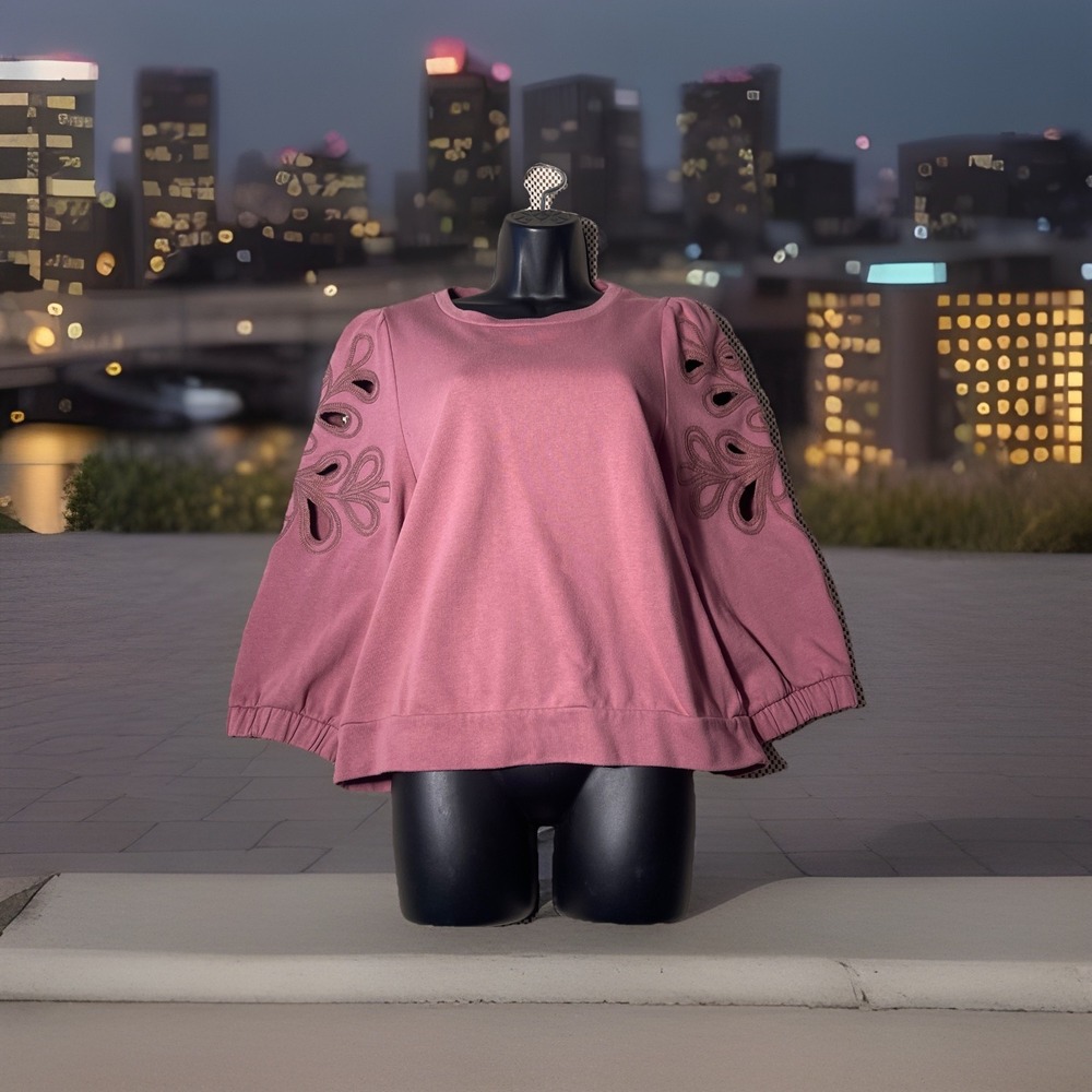 Splendid Collection Sweatshirt Size XL Flower Cut Out Detail On Sleeves Pink